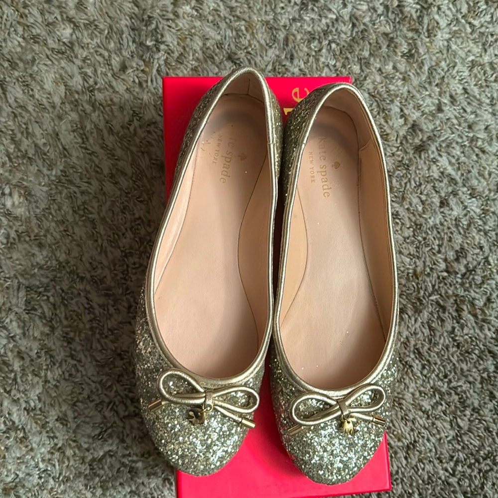 Worn Kate Spade rose gold glitter flats